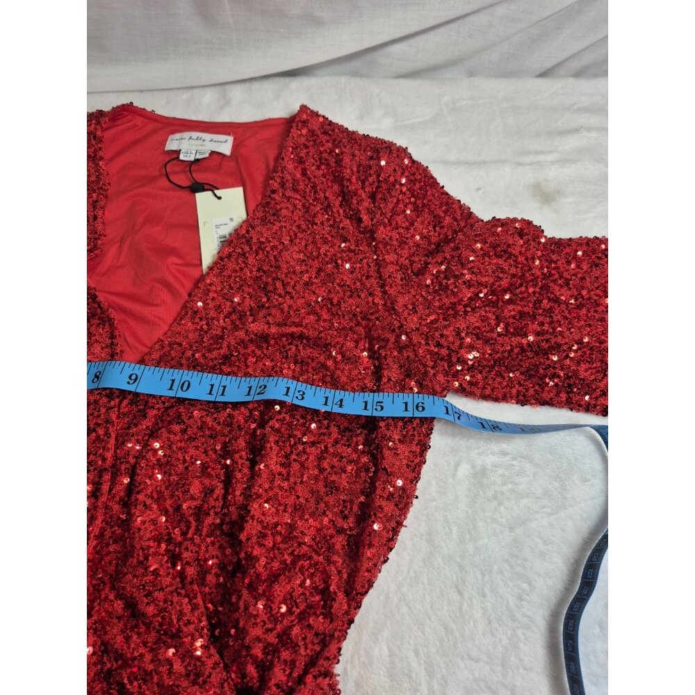Never Fully Dressed Women's Dress Size 2 Red Sequin Mini Wrap Dress (06) - Picture 5 of 12